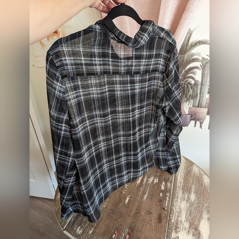 Maurices Black Check pattern sheer blouse size medium